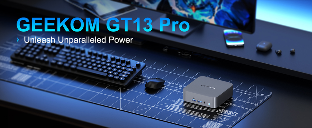 GEEKOM GT13 Pro Mini PC, Intel Core i7-13620H 10 Core Max 4,9GHz, 32GB RAM 1TB SSD, 2*USB 4 Type-C (8K@30Hz)+2*HDMI 2.0 (4K@60Hz) Displej so štyrmi obrazovkami, WiFi 6E Bluetooth 5.2, 3*USB 3.2 1*USB 2.0 1*RJ45 1*Čítačka kariet SD 1*3.5 mm audio jack