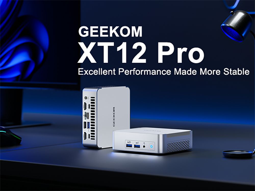 GEEKOM XT12 Pro Mini PC, Intel Core i7-12650H 10 jadier Max. 4.7GHz, 32GB RAM 1TB SSD, WiFi 6E Bluetooth 5.2, 2*USB 4 Type-C (8K)+2*HDMI 2.0 (4K) Quad Display, 3*USB 3.2 1*USB 2.0 1*2,5G LAN 1*3.5 mm konektor pre slúchadlá 1*čítačka kariet SD