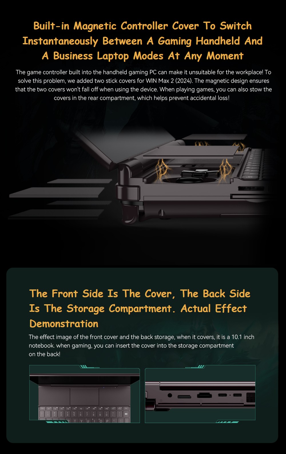 GPD WIN Max 2 2024 Handheld Gaming PC, AMD Ryzen 7 8840U, 10.1'' 2560*1600 Screen, 64GB RAM 2TB SSD, 4G LTE, Fingerprint Sensor Power Button, WiFi6, 1*USB4 1*USB3.2 Type-C  1*USB3.2 Type-A 1*Oculink 1*MicroSD Slot 1*SD Slot 1*HDMI2.1 - US Plug