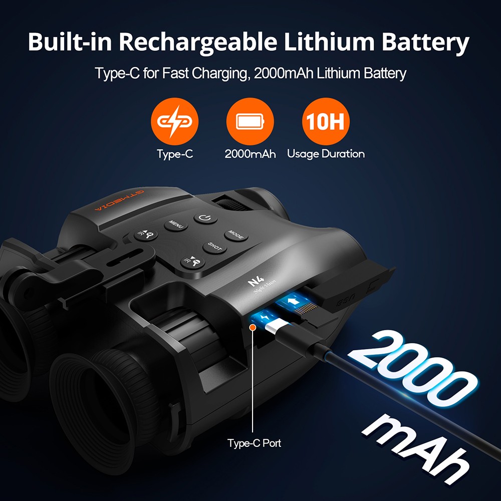 GTMEDIA N4 Night Vision Binoculars, 1.54-inch HD Screen, 1920*1080 30FPS, 5x Zoom, 7 Levels IR, 300m Night Vision, 2000mAh Battery