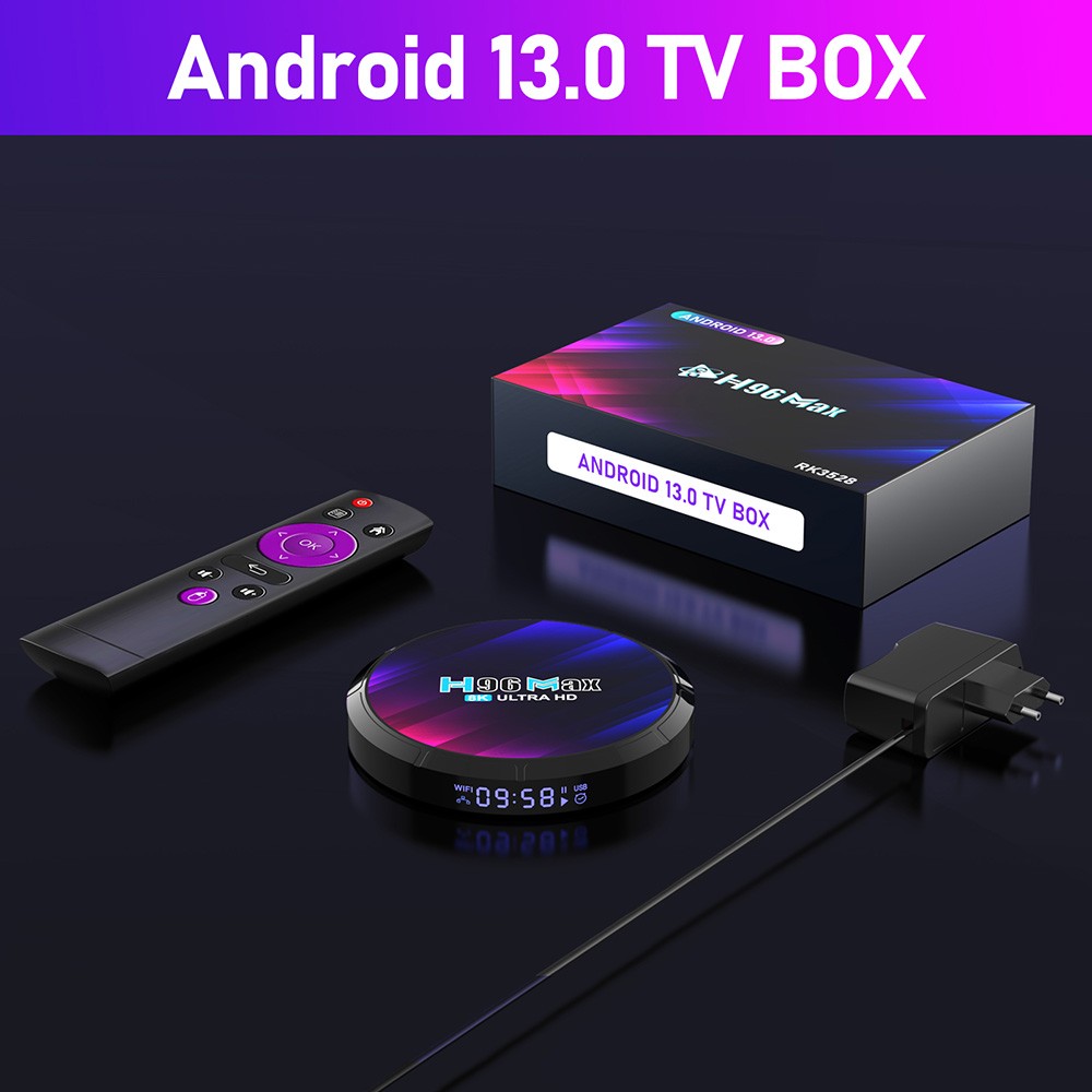 H96 Max RK3528 TV Box, Quad Core ARM Cortex A53, Android 13, 4GB RAM 32GB ROM, 8K Output WiFi 6 - EU Plug