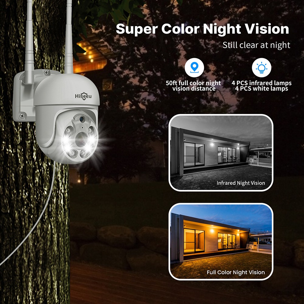 Hiseeu Security Camera System, 10CH NVR, 5MP HD Video, 2.4GHz WiFi, Two-way Audio, Motion Detection, Color Night Vision, Pan 355° & Tilt 90°, IP66 Waterproof