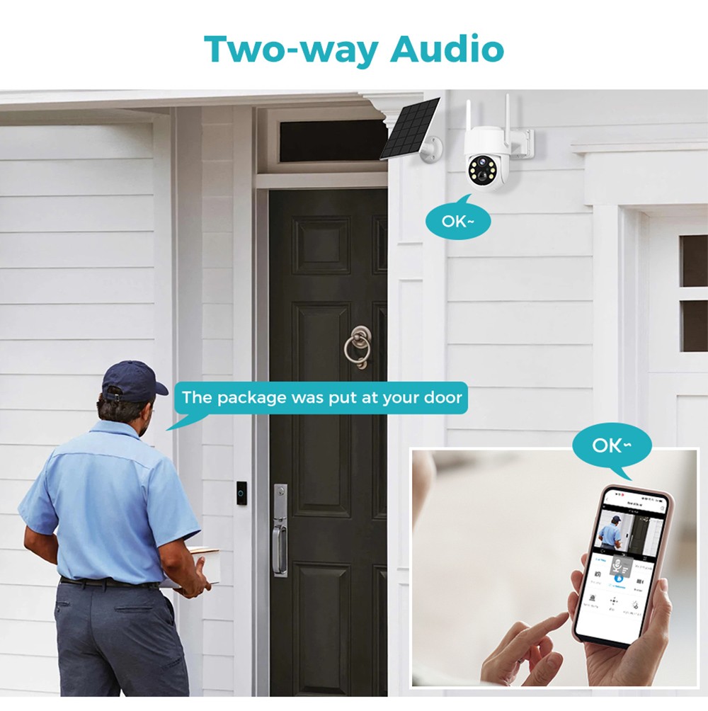 Hiseeu Wireless Solar Security Camera, 4MP Resolution, PIR Motion Detection, Color Night Vision, Two-Way Audio, 2.4GHz WiFi, Pan 355&deg; & Tilt 90&deg;, IP66 Waterproof