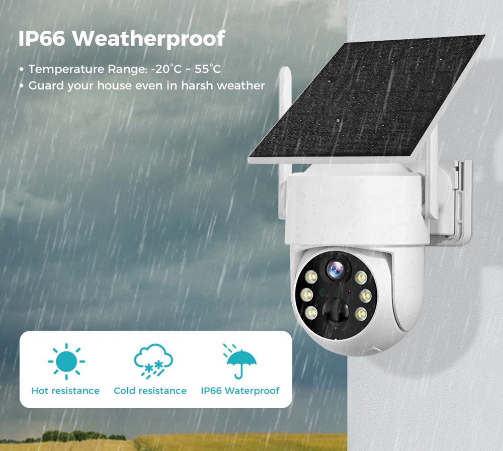 Hiseeu Wireless Solar Security Camera, 4MP Resolution, PIR Motion Detection, Color Night Vision, Two-Way Audio, 2.4GHz WiFi, Pan 355&deg; & Tilt 90&deg;, IP66 Waterproof