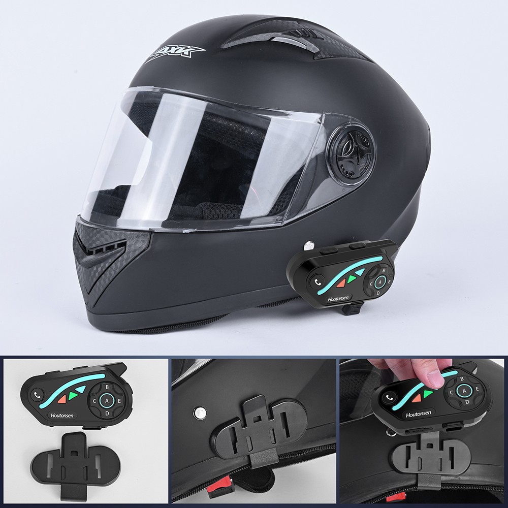 Houtonsen V8 Plus Motorcycle Helmet Headset, 1000M 2-Person Intercom, 30h Working Time, Noise Reduction, MP3/GPS/FM Navigation Support, AI Voice Assistant, IPX67 Waterproof, Bluetooth 5.2 - 2Pcs Pack
