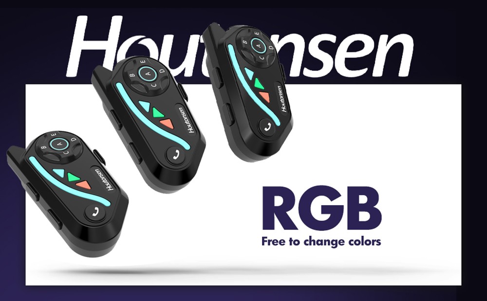 Houtonsen V8 Plus Motorcycle Helmet Headset, 1000M 2-Person Intercom, 30h Working Time, Noise Reduction, MP3/GPS/FM Navigation Support, AI Voice Assistant, IPX67 Waterproof, Bluetooth 5.2 - 2Pcs Pack