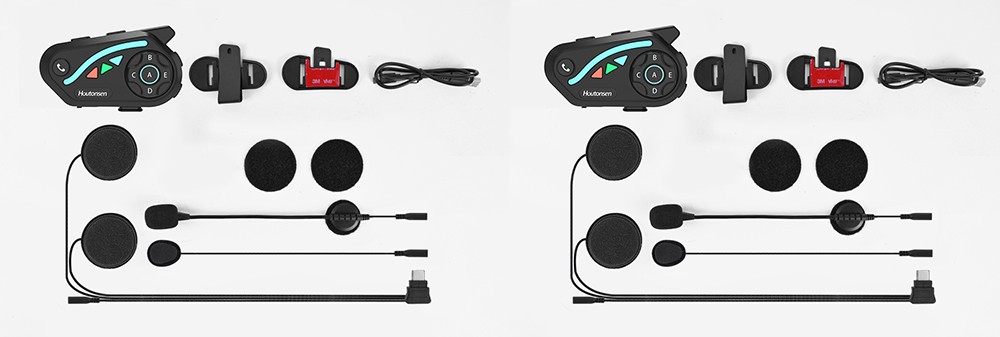 Houtonsen V8 Plus Motorcycle Helmet Headset, 1000M 2-Person Intercom, 30h Working Time, Noise Reduction, MP3/GPS/FM Navigation Support, AI Voice Assistant, IPX67 Waterproof, Bluetooth 5.2 - 2Pcs Pack