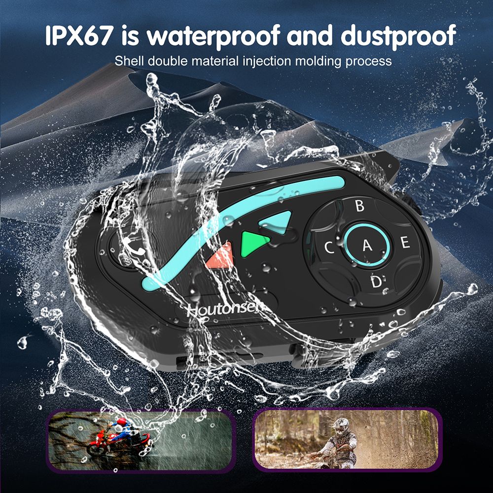 Houtonsen V8 Plus Motorcycle Helmet Headset, 1000M 2-Person Intercom, 30h Working Time, Noise Reduction, MP3/GPS/FM Navigation Support, AI Voice Assistant, IPX67 Waterproof, Bluetooth 5.2 - 2Pcs Pack