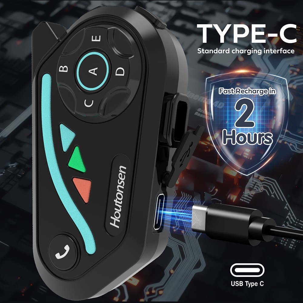 Houtonsen V8 Plus Motorcycle Helmet Headset, 1000M 2-Person Intercom, 30h Working Time, Noise Reduction, MP3/GPS/FM Navigation Support, AI Voice Assistant, IPX67 Waterproof, Bluetooth 5.2 - 2Pcs Pack