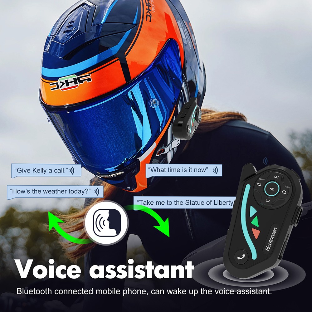Houtonsen V8 Plus Motorcycle Helmet Headset, 1000M 2-Person Intercom, 30h Working Time, Noise Reduction, MP3/GPS/FM Navigation Support, AI Voice Assistant, IPX67 Waterproof, Bluetooth 5.2 - 2Pcs Pack