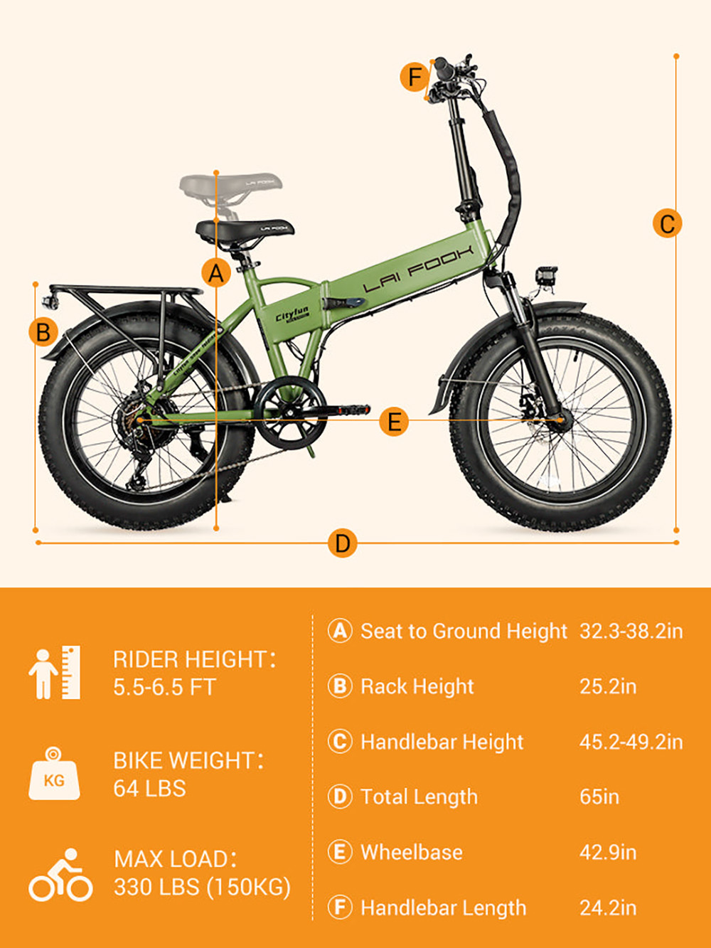 LAIFOOK Cityfun Electric Bike, 250W bezkefový motor, 48V 10,4AH batéria, 20 x 4.0 palcové tučné pneumatiky, max. rýchlosť 25 km/h, dojazd 70 km, hydraulické predné odpruženie, mechanické kotúčové brzdy, Shimano 7 rýchlostí, LCD displej - čierny