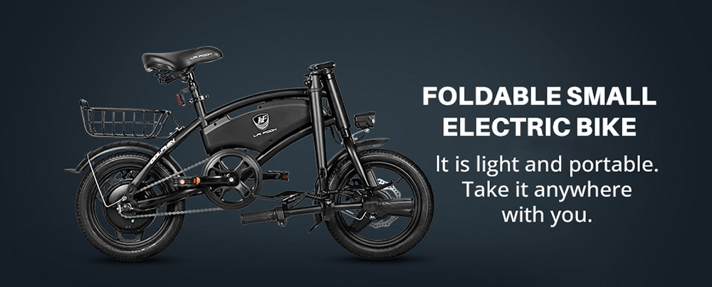 LAIFOOK Dolphin Skladací elektrický bicykel, 250W motor, 36V 7.8AH batéria, 14-palcové pneumatiky, max. rýchlosť 25 km/h, dojazd 40 km, kotúčové brzdy, LCD displej - čierny