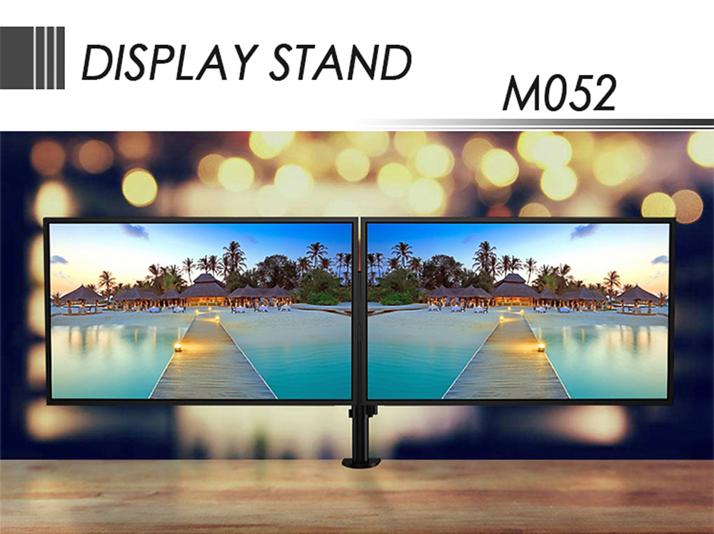 M052 Dual Arm Dual Monitor Stand for 13-27 inch Screens, 360&deg; Rotatable, &plusmn; 90&deg; Tilt, VESA 75x75/100x100mm, C-Clamp Installation