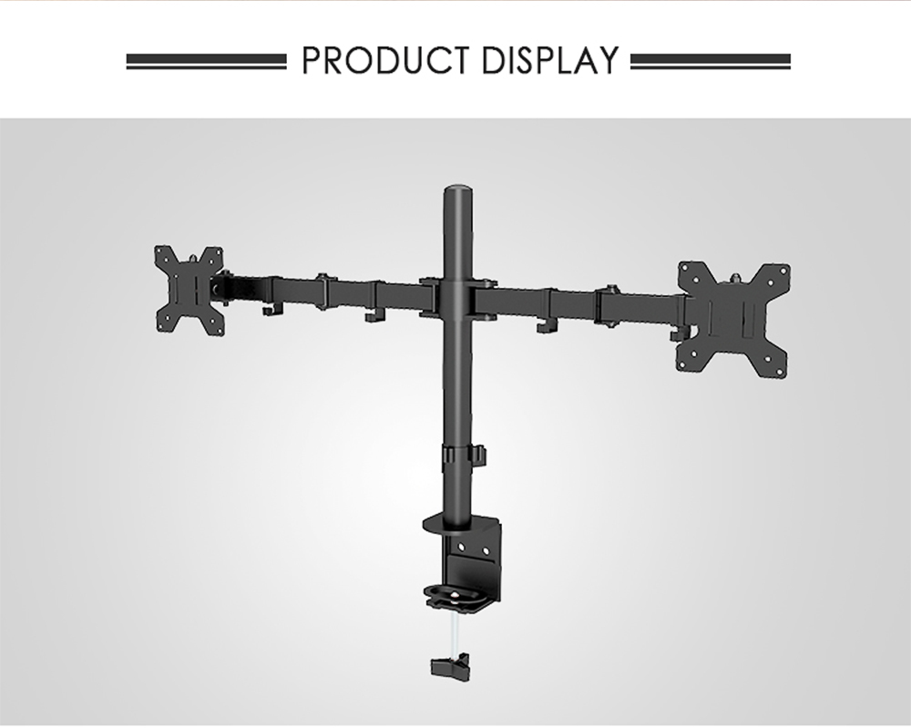 M052 Dual Arm Dual Monitor Stand for 13-27 inch Screens, 360&deg; Rotatable, &plusmn; 90&deg; Tilt, VESA 75x75/100x100mm, C-Clamp Installation