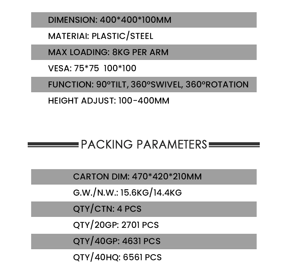 M052 Dual Arm Dual Monitor Stand for 13-27 inch Screens, 360&deg; Rotatable, &plusmn; 90&deg; Tilt, VESA 75x75/100x100mm, C-Clamp Installation