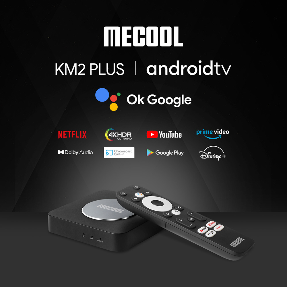 MECOOL KM2 PLUS Netflix s podporou Google Android TV 11.0 Smart TV BOX, Amlogic S905X4 2GB RAM 16GB eMMC AV1 Ultra 4K HDR 2,4G/5,0GHz WiFi BT5.0 SPDIF Google Assistant Dolby Atmos Audio Ethernet Multi-streamer Domáci multimediálny prehrávač Set Top Box - zástrčka EÚ