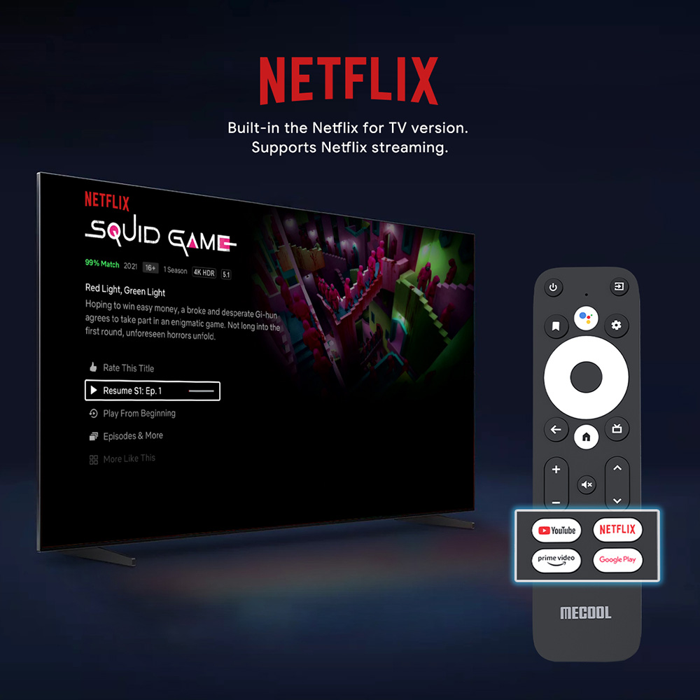 MECOOL KM2 PLUS Netflix podporovaný Google Android TV 11.0 Smart TV BOX, Amlogic S905X4 2GB RAM 16GB eMMC AV1 Ultra 4K HDR 2,4G/5,0GHz WiFi BT5.0 SPDIF Google Assistant Dolby Atmos Audio Ethernet Multi-streamer Domáci multimediálny prehrávač Set Top Box - zástrčka EÚ