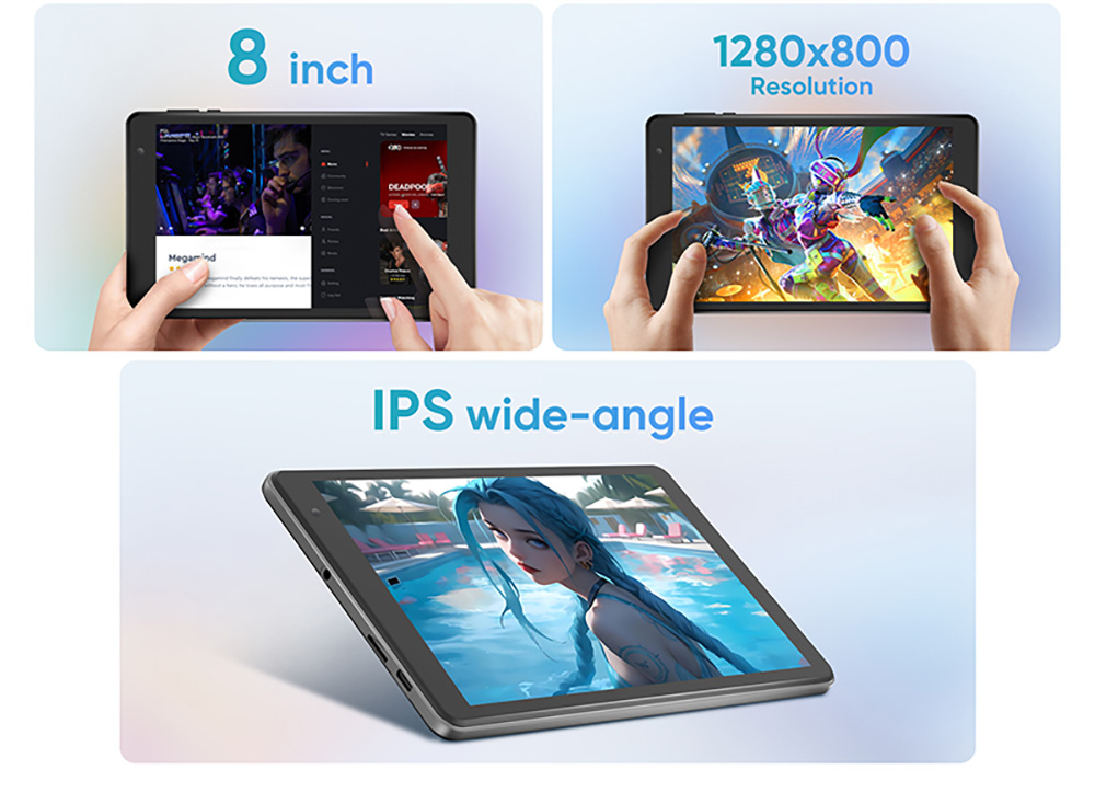 N-one Npad Mini Android 14 Tablet, 8-palcový 1280*800 IPS displej, Allwinner A523 8 jadier Max 2,0GHz, 4GB+8GB rozšírenie RAM 64GB ROM, WiFi 6 Bluetooth 5.2, 5000mAh nabíjanie typu C, 5MP+5MP fotoaparát, GPS/Galileo/GLONASS/BDS