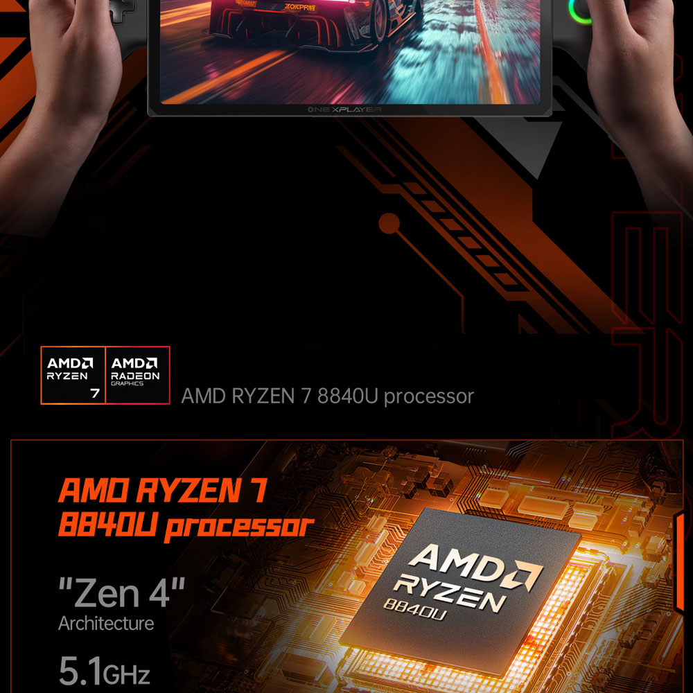 One Netbook OneXPlayer X1 Handheld Gaming PC, AMD Ryzen 7 8840U 8 Cores Max 5.1GHz, 10.95' 2560*1600 120Hz LTPS Screen, 32GB LPDDR5x 7500MHz RAM 2TB SSD, 65.02Wh Battery, Bluetooth5.2, 1* TF Card 4.0 1* Oculink 2* USB-C 4.0 1* USB 3.2 1* 3.5mm Audio