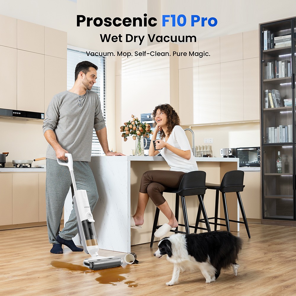 Proscenic F10 Pro Akumulátorový vysávač a mop, 30min prevádzkový čas, samočistenie, LED obrazovka, čistenie všetkých okrajov, 3 režimy čistenia, dve nádrže na vodu