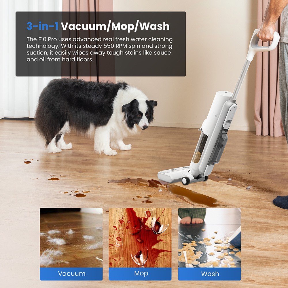 Proscenic F10 Pro Cordless Vacuum and Mop, 30min Runtime, Self-Cleaning, LED Screen, All-Around Edge Cleaning, 3 Cleaning Modes, Dual Water Tanks