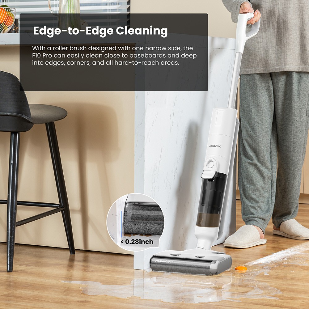 Proscenic F10 Pro Cordless Vacuum and Mop, 30min Runtime, Self-Cleaning, LED Screen, All-Around Edge Cleaning, 3 Cleaning Modes, Dual Water Tanks