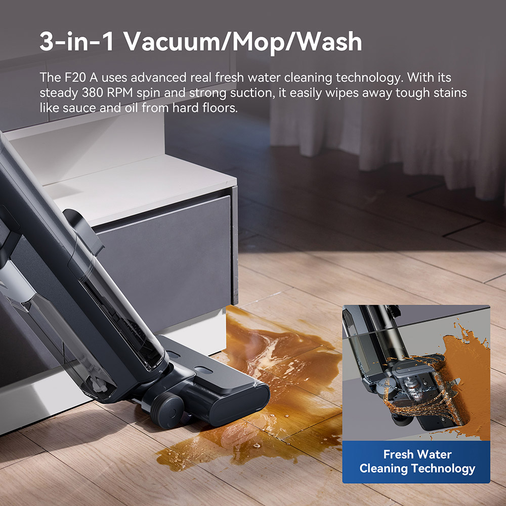 Proscenic F20A Cordless Vacuum and Mop, 35min Runtime, LED Screen, Self-Cleaning & Air Drying, All-Around Edge Cleaning, App Control, Solid-Liquid Separation