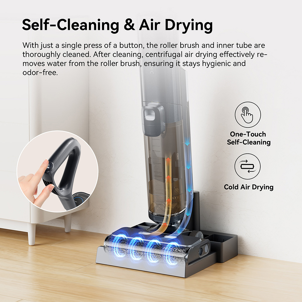 Proscenic F20A Cordless Vacuum and Mop, 35min Runtime, LED Screen, Self-Cleaning & Air Drying, All-Around Edge Cleaning, App Control, Solid-Liquid Separation