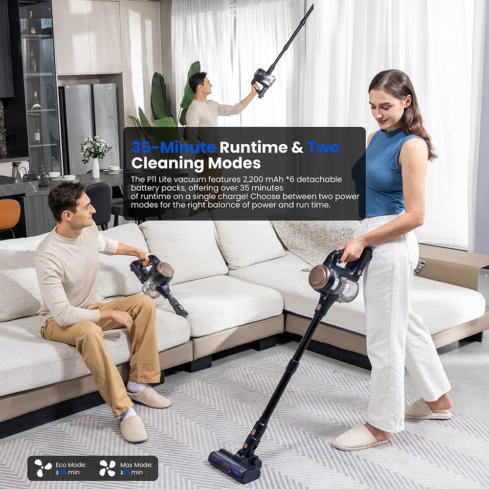 Proscenic P11 Lite Cordless Vacuum Cleaner, Max. 28 kPa sanie, doba prevádzky až 35 min, LED obrazovka, automatické odstraňovanie vlasov, 180° otočné riadenie, 550ml nádoba na prach, teleskopická trubica, nízka hlučnosť, nástenný úložný priestor