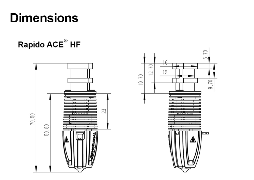 Trianglelab Rapido ACE HF Hotend - 104NT-4 Thermistor, Compatible with Dragon/Rapido, V6 Adapter