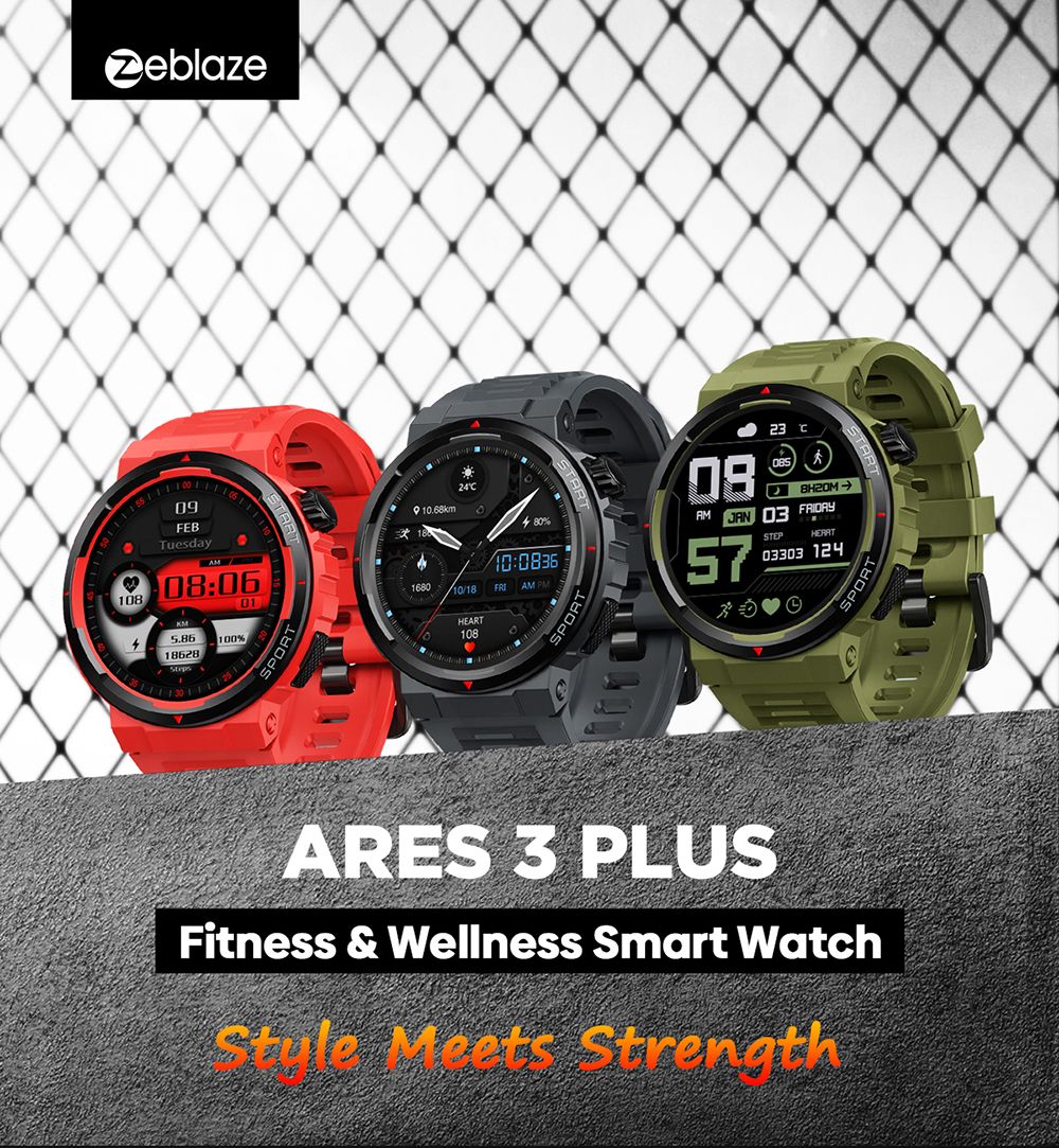 Zeblaze Ares 3 Plus Smartwatch, 1.43'' HD AMOLED Screen, 100+ Workout Modes, Heart Rate Blood Oxygen Sleep Monitoring - Black