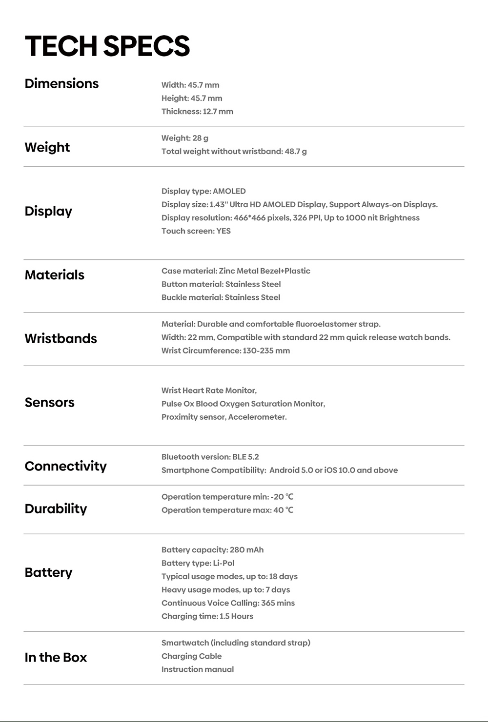 Zeblaze Ares 3 Plus Smartwatch, 1.43'' HD AMOLED Screen, 100+ Workout Modes, Heart Rate Blood Oxygen Sleep Monitoring - Black