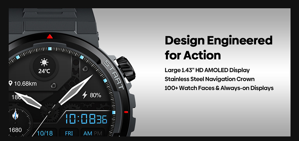 Zeblaze Ares 3 Plus Smartwatch, 1.43" HD AMOLED Screen, 100+ Workout Modes, Heart Rate Blood Oxygen Sleep Monitoring - Red