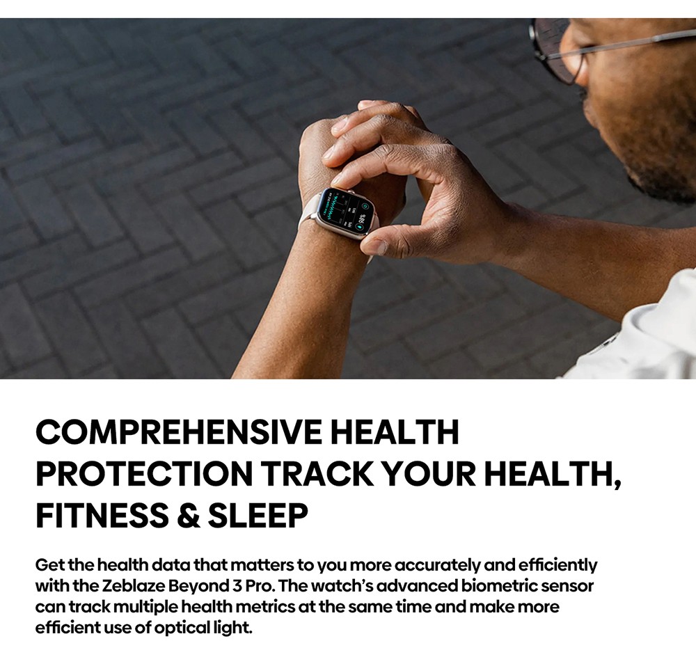 Zeblaze Beyond 3 Pro Smartwatch, 2.15'' HD AMOLED Screen, GPS Positioning, 24/7 Health Monitoring, 100+ Workout Modes, Bluetooth Calling - Black