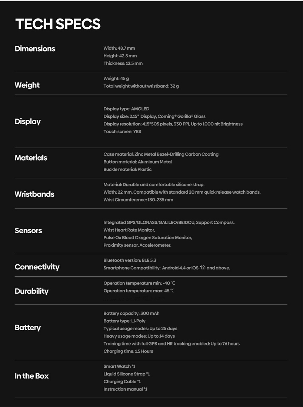 Zeblaze Beyond 3 Pro Smartwatch, 2.15'' HD AMOLED Screen, GPS Positioning, 24/7 Health Monitoring, 100+ Workout Modes, Bluetooth Calling - Black