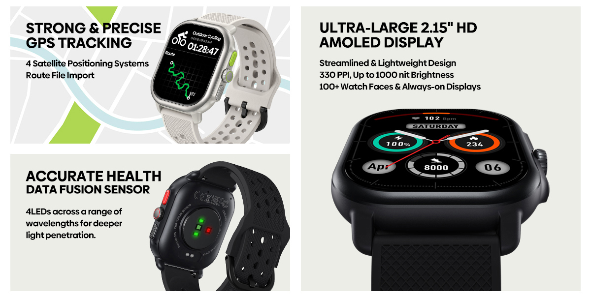 Zeblaze Beyond 3 Pro Smartwatch, 2.15" HD AMOLED Screen, GPS Positioning, 24/7 Health Monitoring, 100+ Workout Modes, Bluetooth Calling - Silver