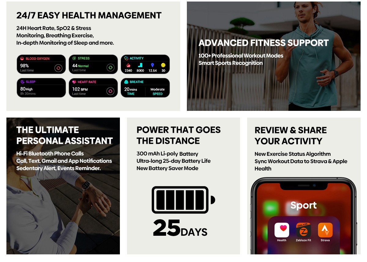 Zeblaze Beyond 3 Pro Smartwatch, 2.15" HD AMOLED Screen, GPS Positioning, 24/7 Health Monitoring, 100+ Workout Modes, Bluetooth Calling - Silver