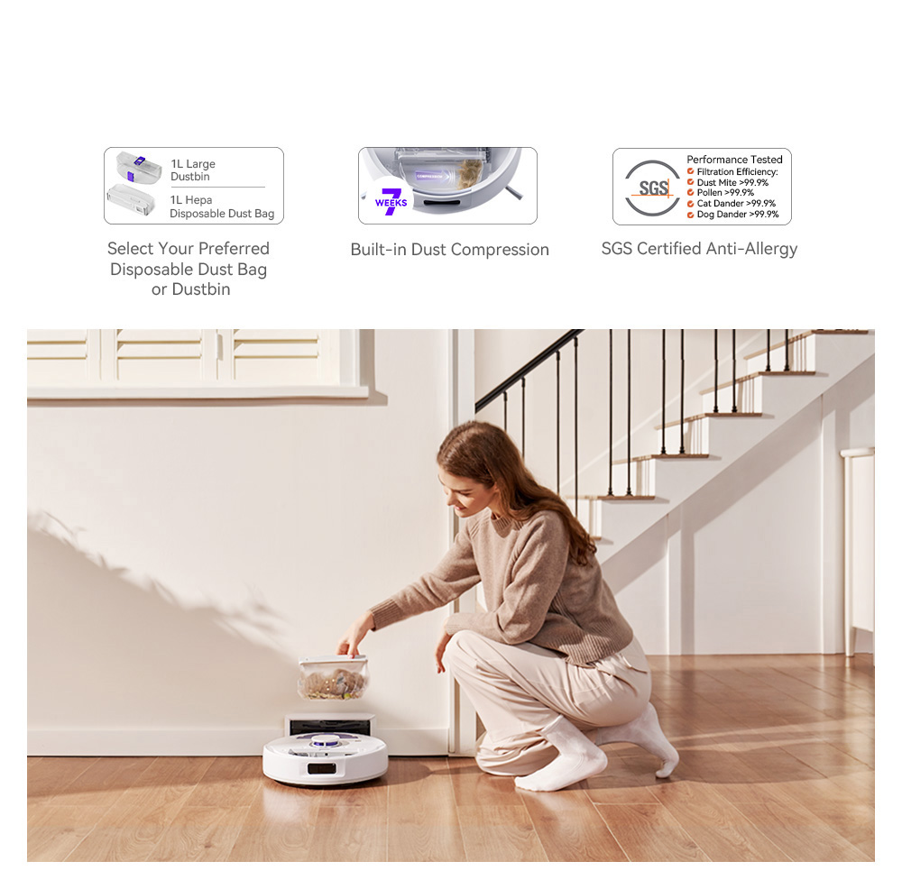 Narwal Freo X Plus Robot Vacuum Cleaner and Mop Built-in Dust Emptying, Strong 7800Pa Suction Power, Zero-Tangling Floating Brush, Alexa/Google Assistant/APP Control, Ideal for Pet Hair Hard Floor, Wood Floor