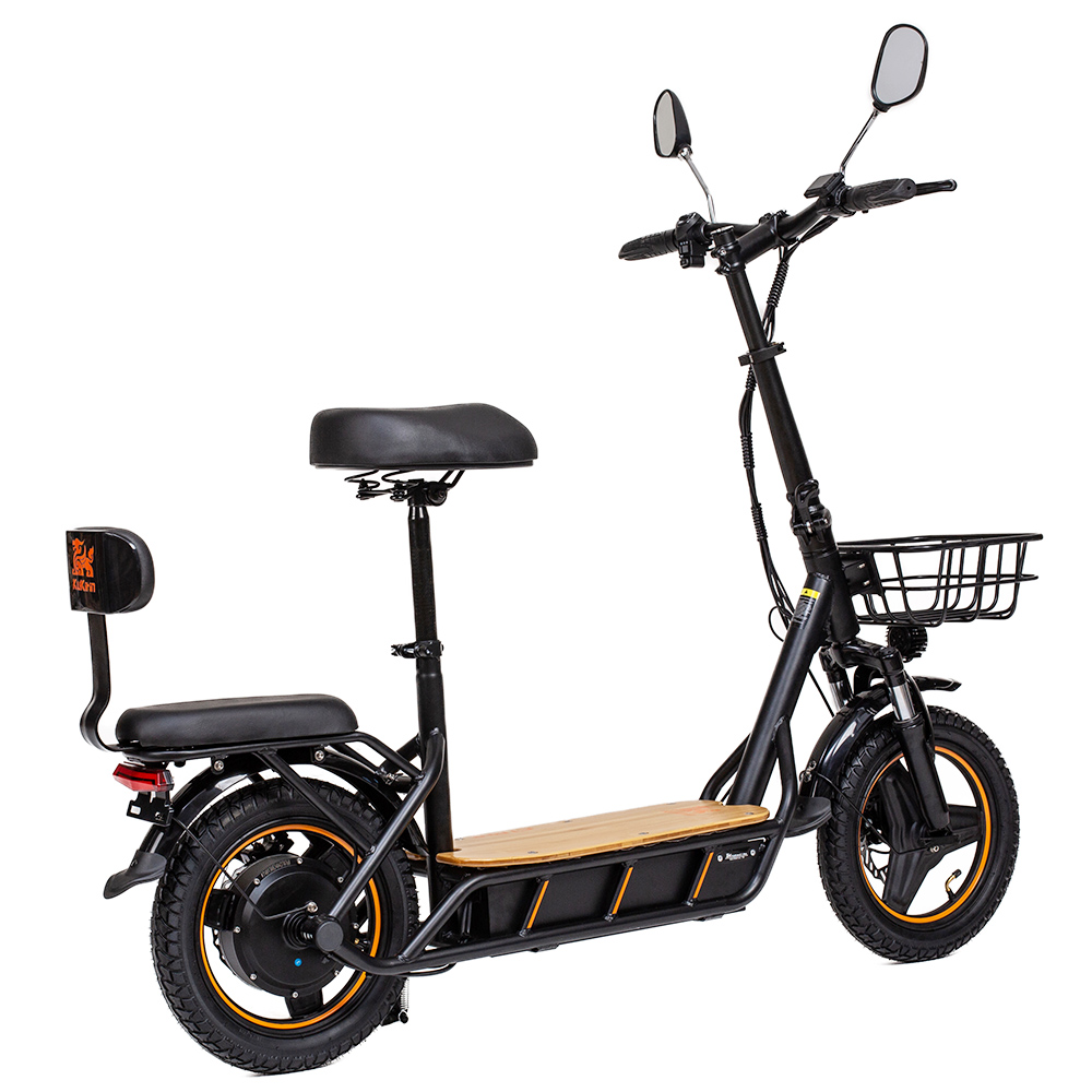 KuKirin C1 Pro Electric Scooter, 500W motor, 48V 26Ah batéria, 14-palcová pneumatická pneumatika, max. dojazd 100 km, skladanie jedným kliknutím, zadné sedadlo & predný úložný kôš, pedále z masívneho dreva, spätné zrkadlo Turn signal light - čierne