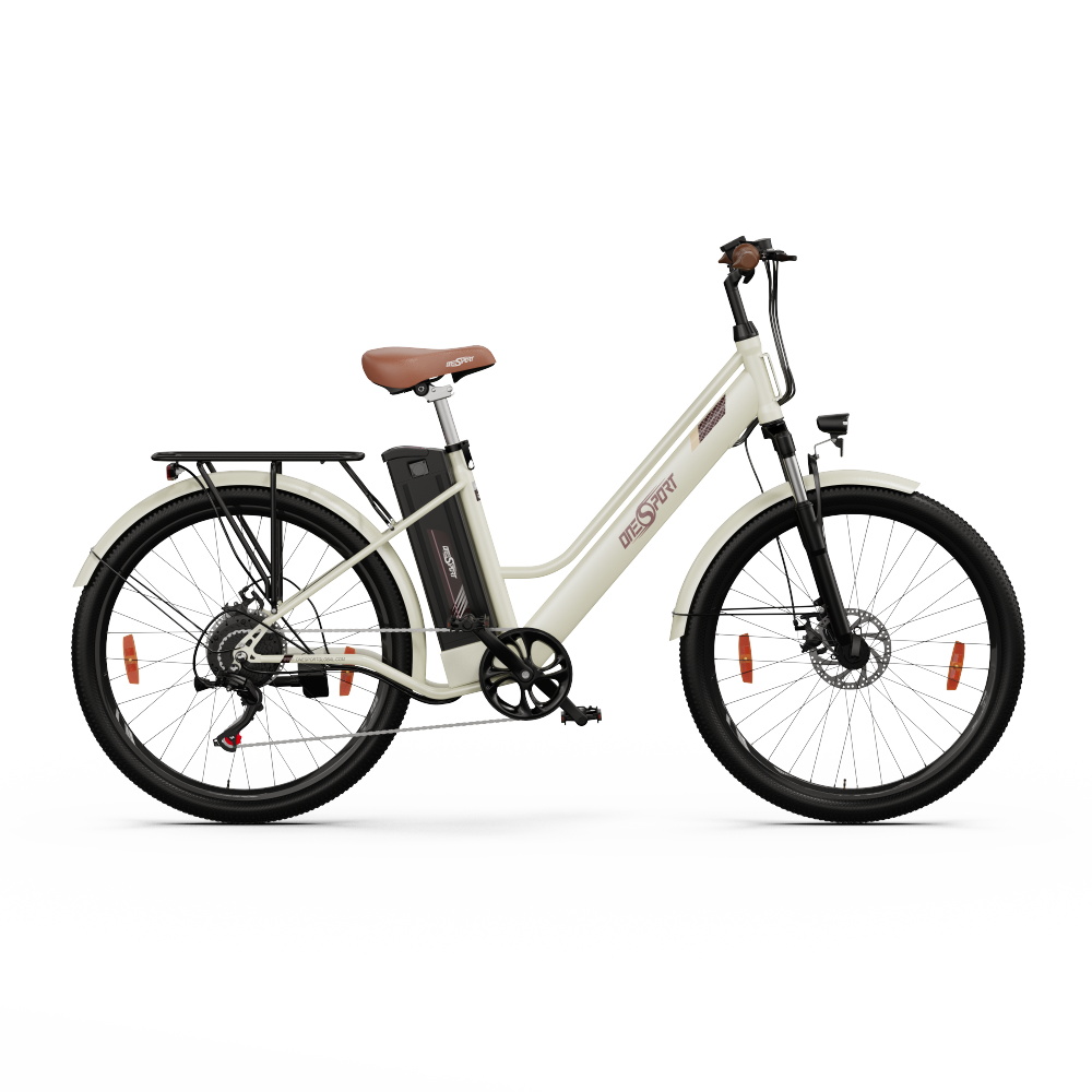 ONESPORT OT18 City Electric Bike, 26*2.35 inch wide Tires, 250W Motor 25km/h, 36V 14.4Ah Big Battery up to 100km Max Range,  Shimano 7-speed, Front Shock-absorbing fork, 25 Degree Climbing Bluetooth APP - White