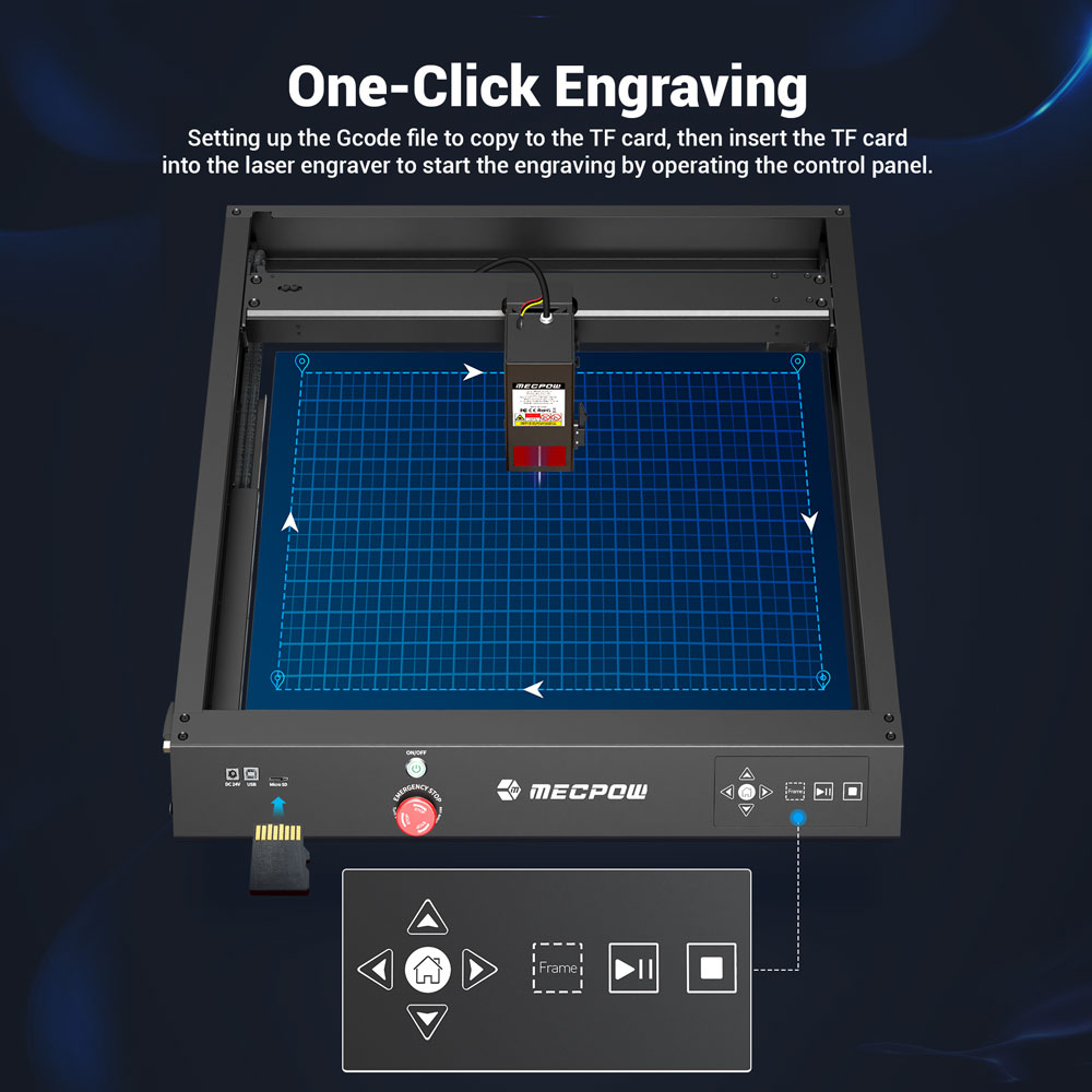 Mecpow X4 22W laserová gravírovacia fréza, s integrovaným vzduchovým asistentom, 0,08x0.1 mm laserový bod, rýchlosť gravírovania 22 000 mm/min, 410*400 mm