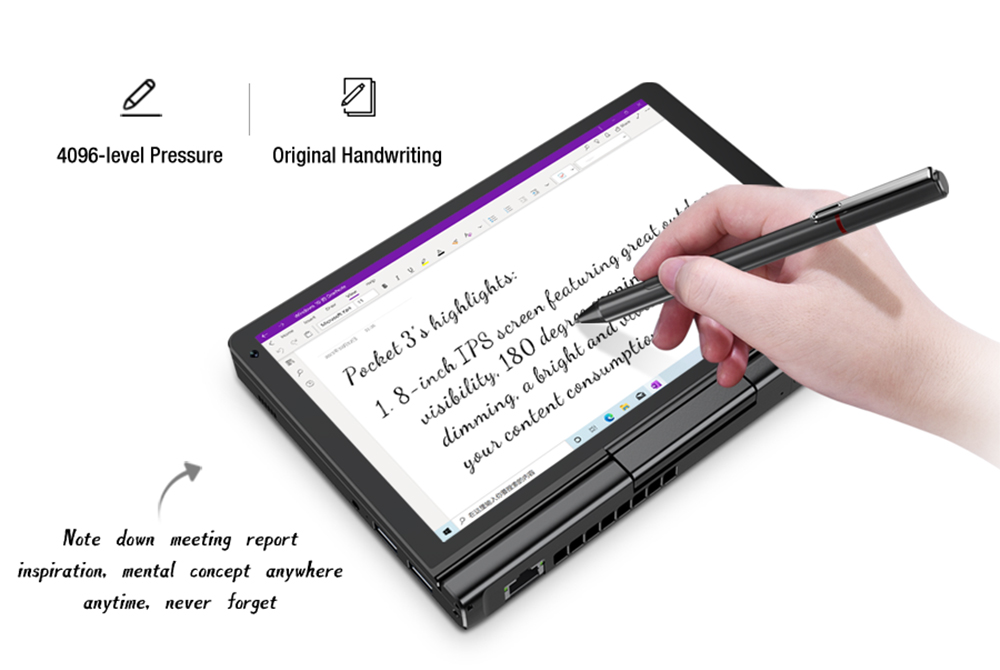 GPD Pocket 3 Handheld Laptop, Intel Core i7-1195G7 4 Cores Max 5.0GHz, 8'' 1920*1200 IPS Touchscreen, 16GB RAM 512GB SSD, 10000mAh Battery, WiFi6E Bluetooth5.3, 1*Thunderbolt 4 1*HDMI 2.0b 1*USB 3.2 Gen2 Type-A 2*USB 3.2 Gen1 Type-A 1*RJ45 - US Plug