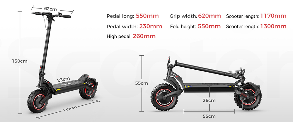 iScooter iX7 Pro Electric Scooter, 2*1000W motor, 48V 17,5Ah batéria, 10-palcové terénne pneumatiky, max. rýchlosť 60 km/h, dojazd 80 km, predné a zadné kotúčové brzdy, dvojité odpruženie