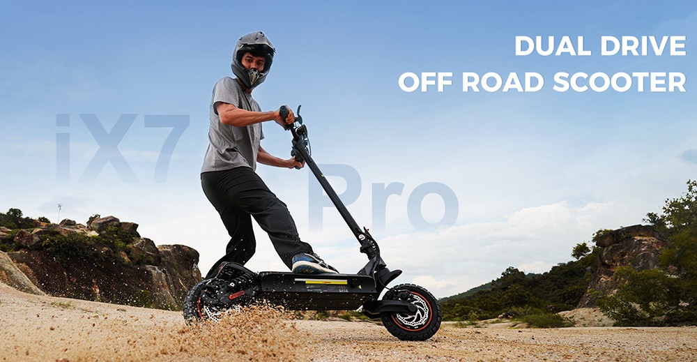 iScooter iX7 Pro Electric Scooter, 2*1000W Motor, 48V 17.5Ah batéria, 10-palcové terénne pneumatiky, max. rýchlosť 60 km/h, dojazd 80 km, predné a zadné kotúčové brzdy, dvojité odpruženie