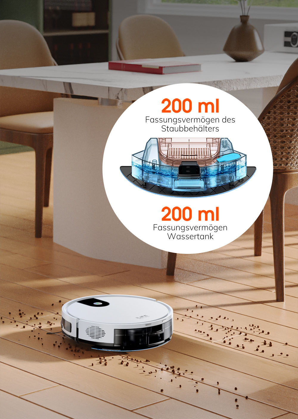 ILIFE G9 Saugroboter, Gyroskop-Navigation, 3000 Pa Saugleistung, 100 Min. Laufzeit, 200 ml Staubbehälter, Plan-/Edge-/Spot-/Max-Modus, unterstützt Alexa und Google - Weiß