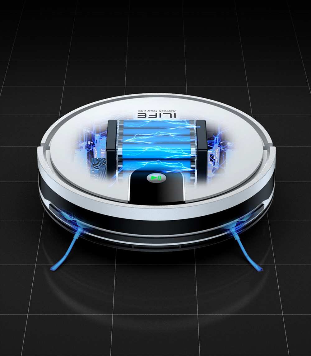 ILIFE G9 Saugroboter, Gyroskop-Navigation, 3000 Pa Saugleistung, 100 Min. Laufzeit, 200 ml Staubbehälter, Plan-/Edge-/Spot-/Max-Modus, unterstützt Alexa und Google - Weiß