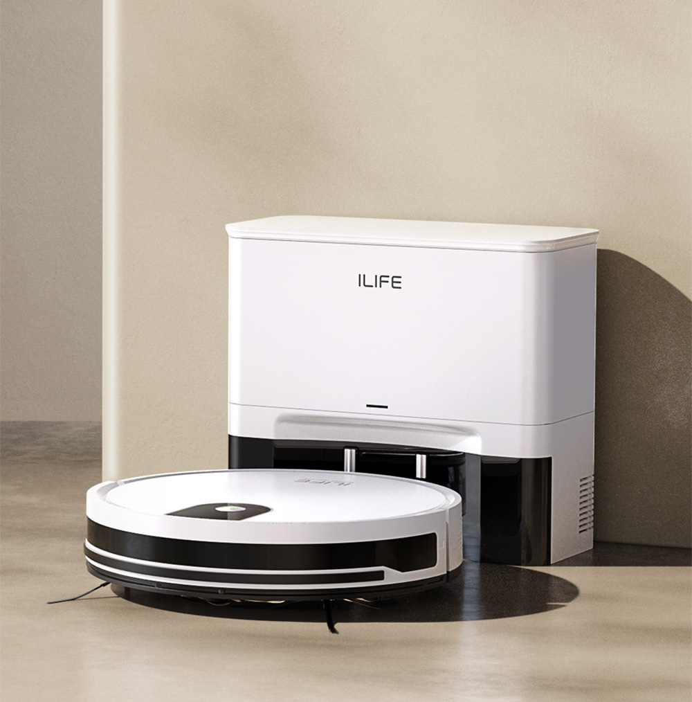 ILIFE G9 Pro Saugroboter, mit Selbstentleerungsstation, Gyroskop-Navigation, 3000 Pa Saugleistung, 100 Min. Laufzeit, 2,5 l Staubbeutel, Plan-/Edge-/Spot-/Max-Modus, unterstützt Alexa/Google Home - Weiß