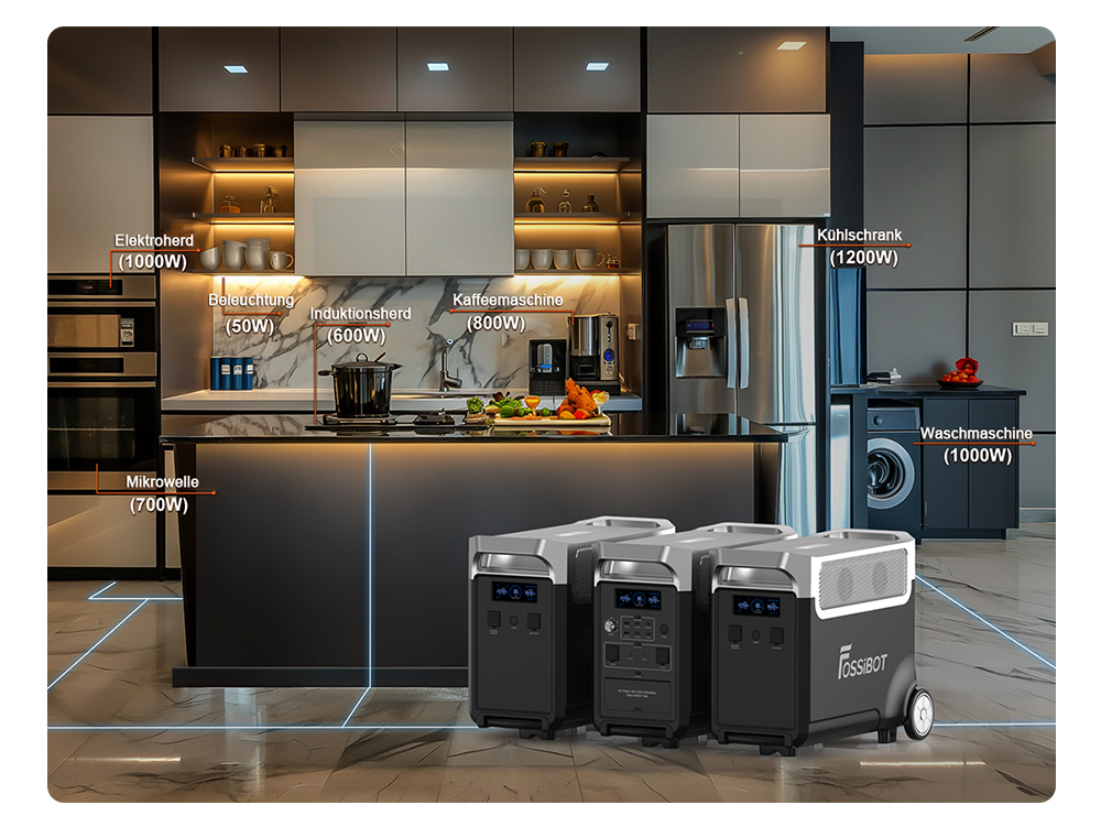 FOSSiBOT F3600 Pro Tragbare Powerstation, 2 zusätzliche Akkupacks mit erweiterbarer Kapazität, 3840Wh Lithiumbatterie, 3600W hohe Wechselstromleistung, 2000W maximale Solarladung, 1,5h Vollladung, 13 Ausgangsanschlüsse, LED-Taschenlampe