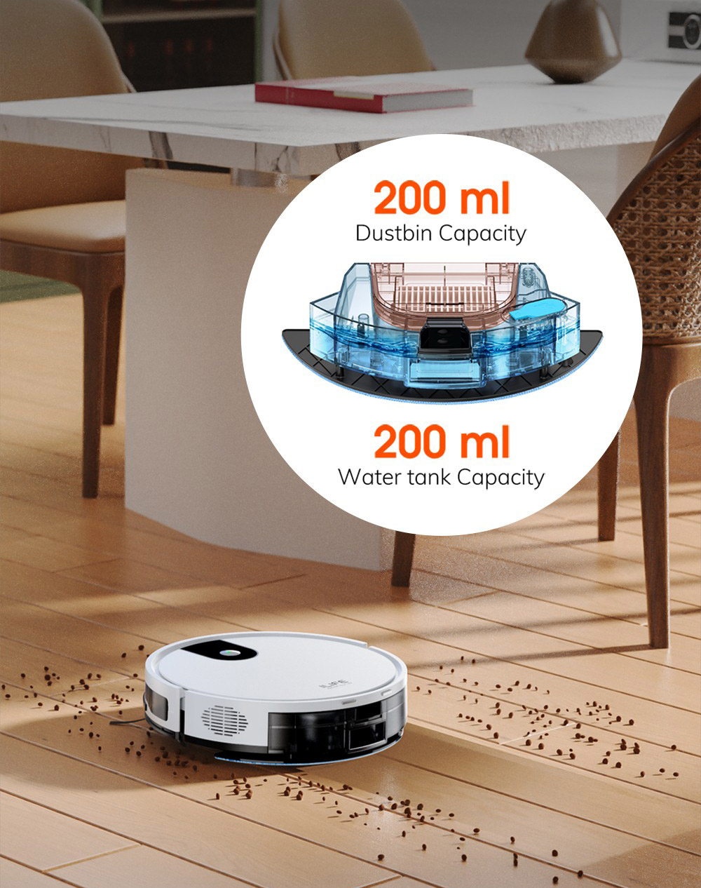 ILIFE G9 Robot Vacuum Cleaner with Mop Function, 3000Pa Suction, 100mins Runtime, 200ml Dustbin, Four Cleaning Modes, Support Alexa & Google, Ideal for Pet Hair, Carpets and Hard Floors- White