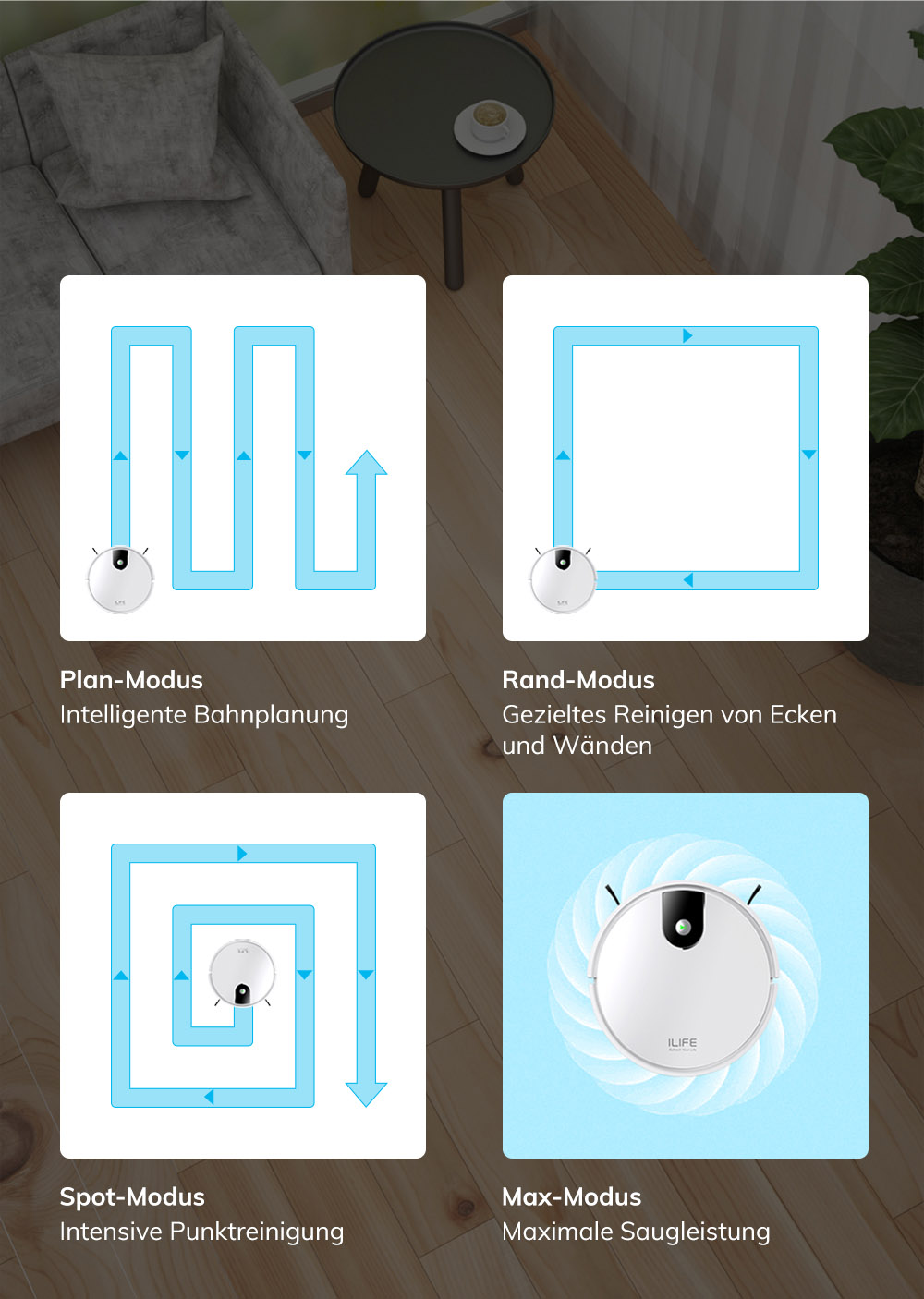 ILIFE G9 Pro Saugroboter, mit Selbstentleerungsstation, Gyroskop-Navigation, 3000 Pa Saugleistung, 100 Min. Laufzeit, 2,5 l Staubbeutel, Plan-/Edge-/Spot-/Max-Modus, unterstützt Alexa/Google Home - Weiß